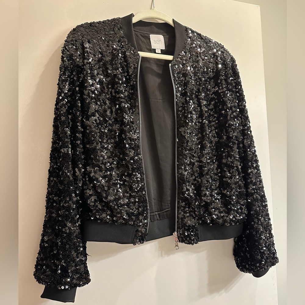 SEN Black Sequin Bomber